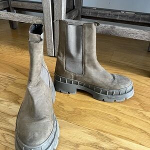 Zara Taupe Suede Chelsea Combat Boots